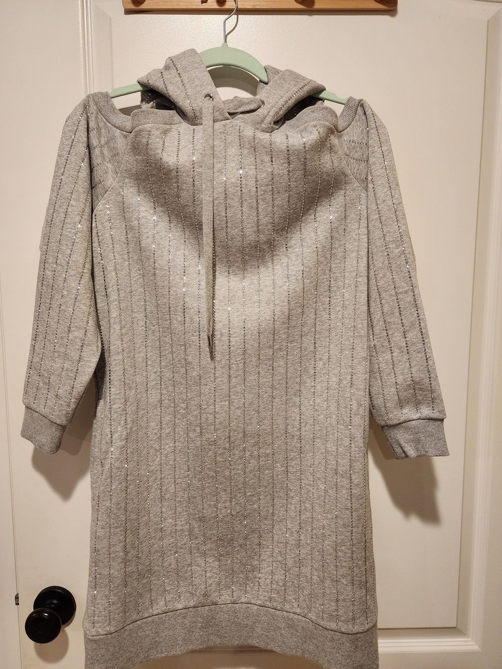 Michael Kors Silver Gray Hooded Knit Dress with Sparkle